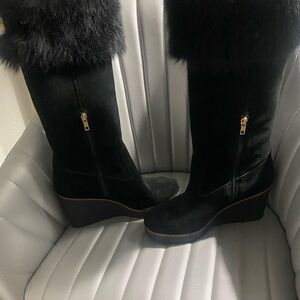 UGG Black Fur-Trimmed Wedge Boots